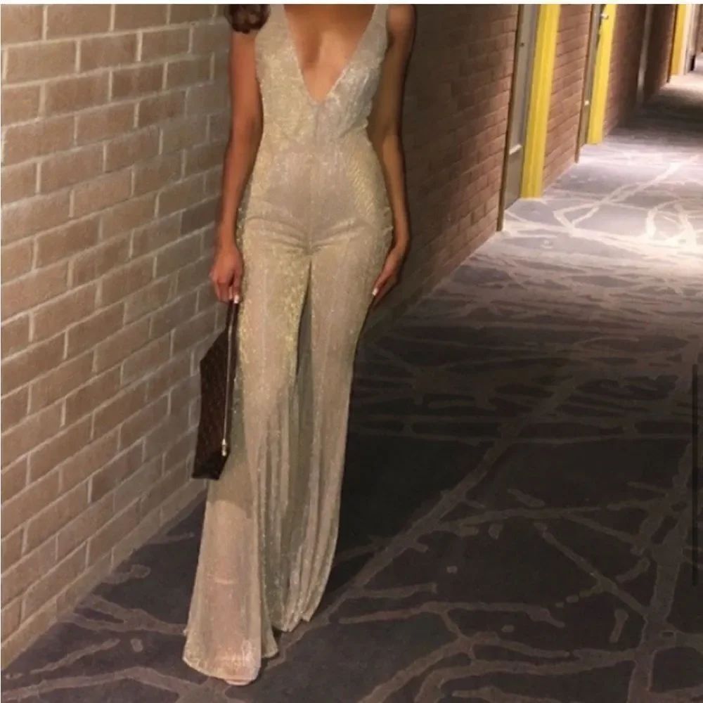 House of CB Fallon Gold Flare Jumpsuit - Picture 9 of 16